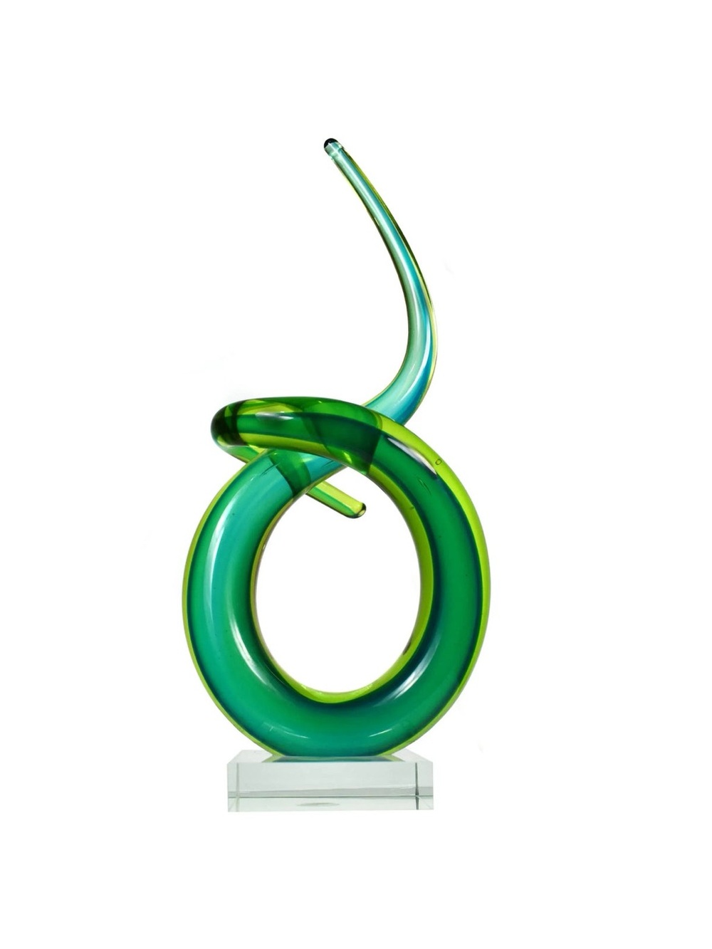 Murano The Love Knot Authentic Green/Yellow MCM  Blown Glass Sculpture EUC